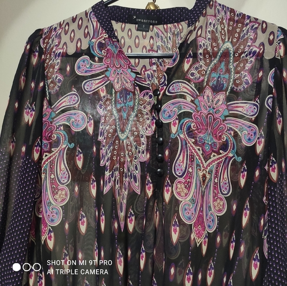 Twenty One Boho Style sheer black & purple blouse 👚 (Small) 💜💗🖤🤎🤍 - Picture 10 of 16